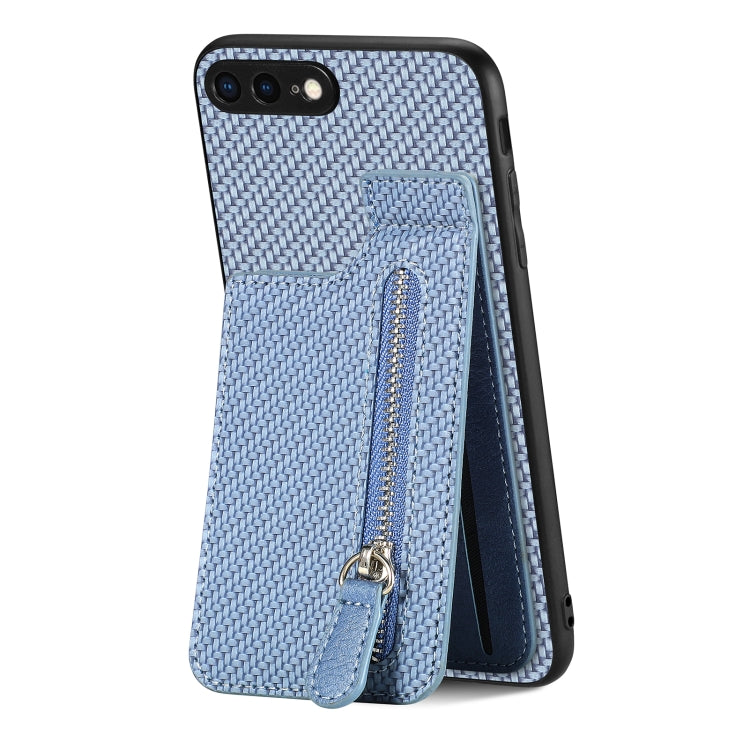 Carbon Fiber Vertical Flip Zipper Phone Case, For iPhone XR, For iPhone XS Max, For iPhone SE 2022 / 2020 / 7 / 8, For iPhone 7 Plus / 8 Plus
