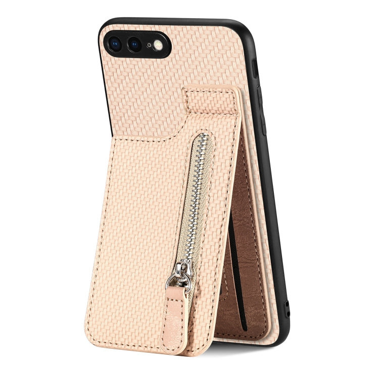 Carbon Fiber Vertical Flip Zipper Phone Case, For iPhone XR, For iPhone XS Max, For iPhone SE 2022 / 2020 / 7 / 8, For iPhone 7 Plus / 8 Plus