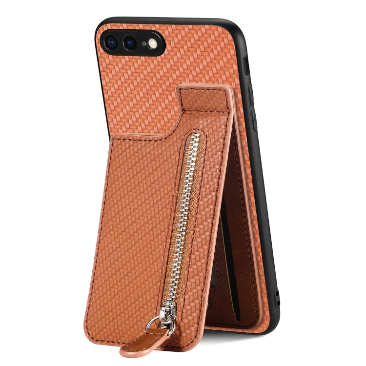 Carbon Fiber Vertical Flip Zipper Phone Case, For iPhone XR, For iPhone XS Max, For iPhone SE 2022 / 2020 / 7 / 8, For iPhone 7 Plus / 8 Plus