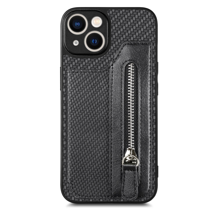 Carbon Fiber Horizontal Flip Zipper Wallet Phone Case, For iPhone 14, For iPhone 14 Pro, For iPhone 14 Plus, For iPhone 14 Pro Max