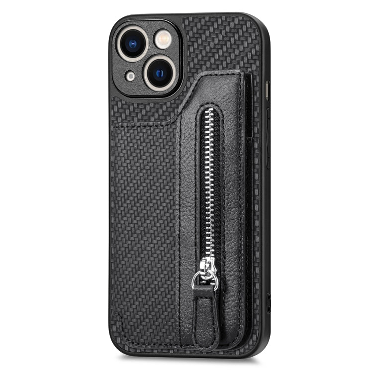 Carbon Fiber Horizontal Flip Zipper Wallet Phone Case, For iPhone 14, For iPhone 14 Pro, For iPhone 14 Plus, For iPhone 14 Pro Max