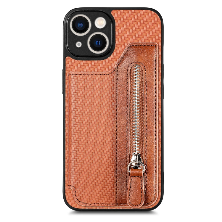 Carbon Fiber Horizontal Flip Zipper Wallet Phone Case, For iPhone 14, For iPhone 14 Pro, For iPhone 14 Plus, For iPhone 14 Pro Max