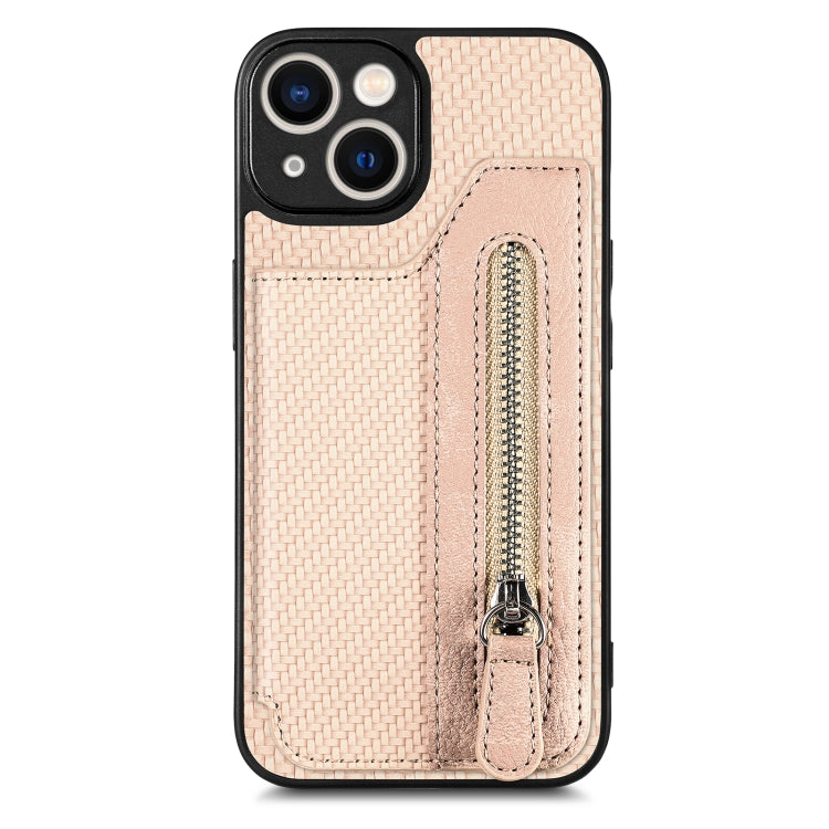 Carbon Fiber Horizontal Flip Zipper Wallet Phone Case, For iPhone 14, For iPhone 14 Pro, For iPhone 14 Plus, For iPhone 14 Pro Max
