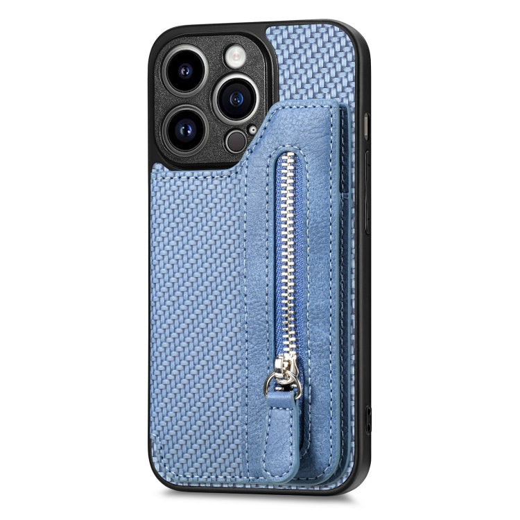 Carbon Fiber Horizontal Flip Zipper Wallet Phone Case, For iPhone 14, For iPhone 14 Pro, For iPhone 14 Plus, For iPhone 14 Pro Max