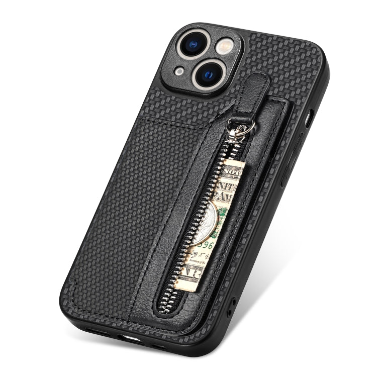 Carbon Fiber Horizontal Flip Zipper Wallet Phone Case, For iPhone 13, For iPhone 13 mini, For iPhone 13 Pro, For iPhone 13 Pro Max