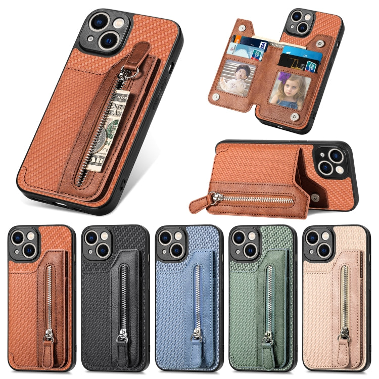 Carbon Fiber Horizontal Flip Zipper Wallet Phone Case, For iPhone 13, For iPhone 13 mini, For iPhone 13 Pro, For iPhone 13 Pro Max