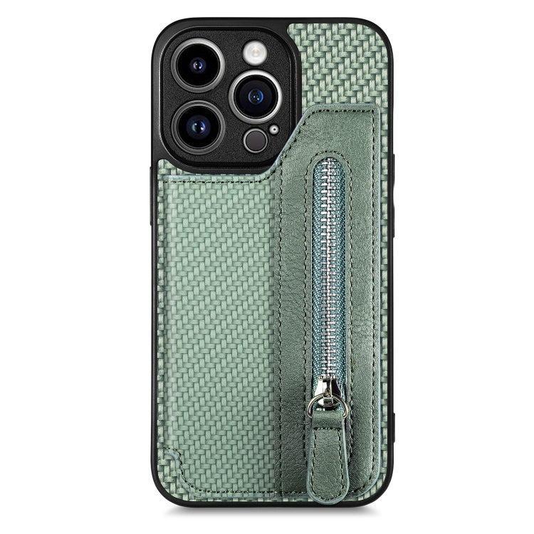 Carbon Fiber Horizontal Flip Zipper Wallet Phone Case, For iPhone 13, For iPhone 13 mini, For iPhone 13 Pro, For iPhone 13 Pro Max