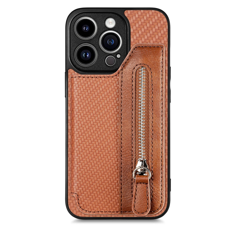 Carbon Fiber Horizontal Flip Zipper Wallet Phone Case, For iPhone 13, For iPhone 13 mini, For iPhone 13 Pro, For iPhone 13 Pro Max