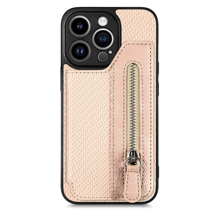 Carbon Fiber Horizontal Flip Zipper Wallet Phone Case, For iPhone 13, For iPhone 13 mini, For iPhone 13 Pro, For iPhone 13 Pro Max