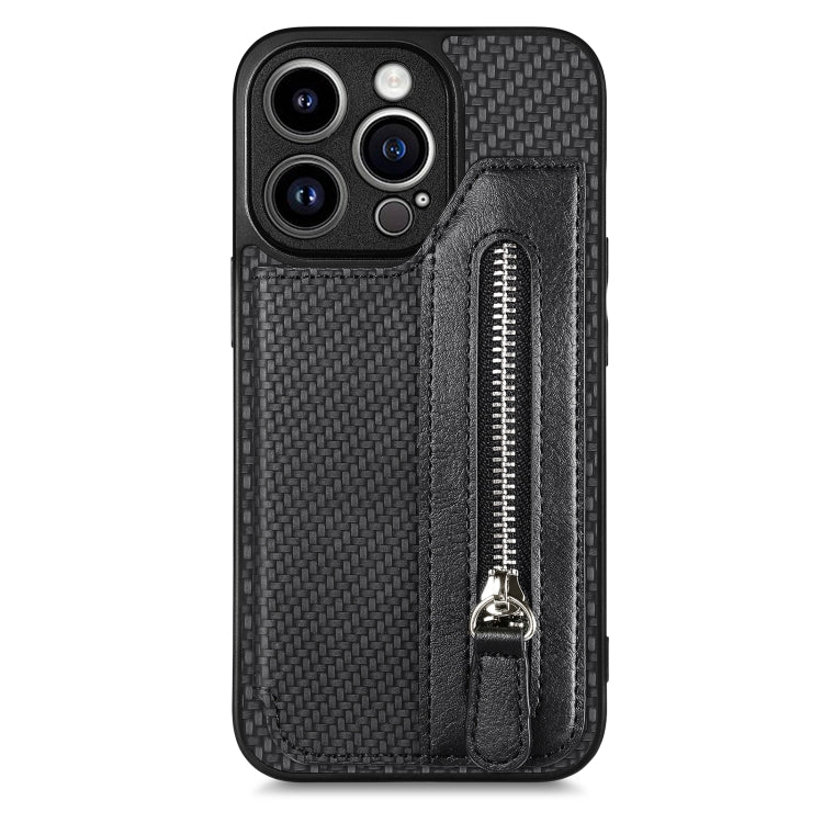 Carbon Fiber Horizontal Flip Zipper Wallet Phone Case, For iPhone 13, For iPhone 13 mini, For iPhone 13 Pro, For iPhone 13 Pro Max