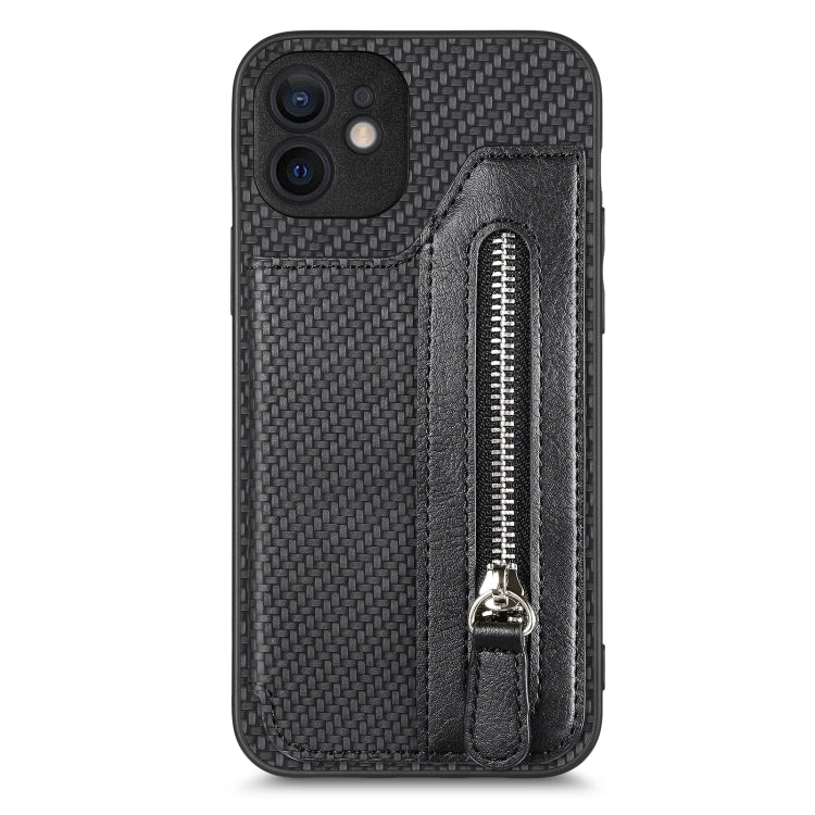 Carbon Fiber Horizontal Flip Zipper Wallet Phone Case, For iPhone 12 mini, For iPhone 12, For iPhone 12 Pro, For iPhone 12 Pro Max