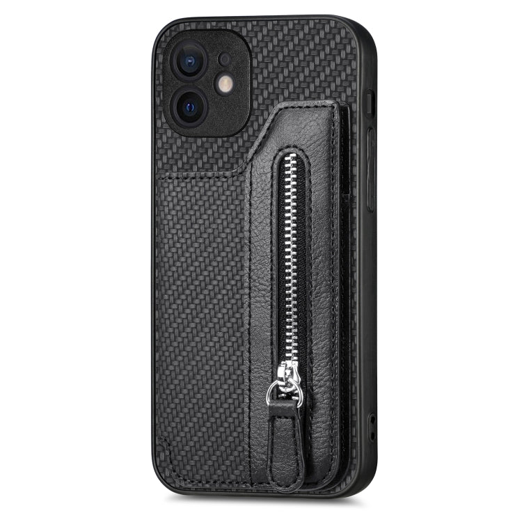 Carbon Fiber Horizontal Flip Zipper Wallet Phone Case, For iPhone 12 mini, For iPhone 12, For iPhone 12 Pro, For iPhone 12 Pro Max