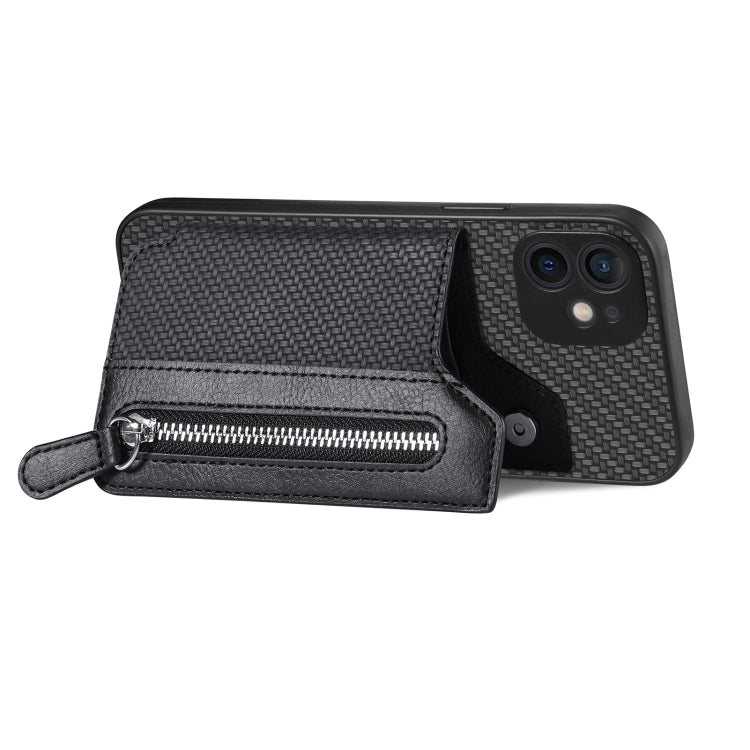 Carbon Fiber Horizontal Flip Zipper Wallet Phone Case, For iPhone 12 mini, For iPhone 12, For iPhone 12 Pro, For iPhone 12 Pro Max