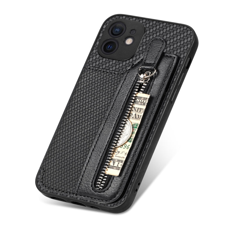 Carbon Fiber Horizontal Flip Zipper Wallet Phone Case, For iPhone 12 mini, For iPhone 12, For iPhone 12 Pro, For iPhone 12 Pro Max