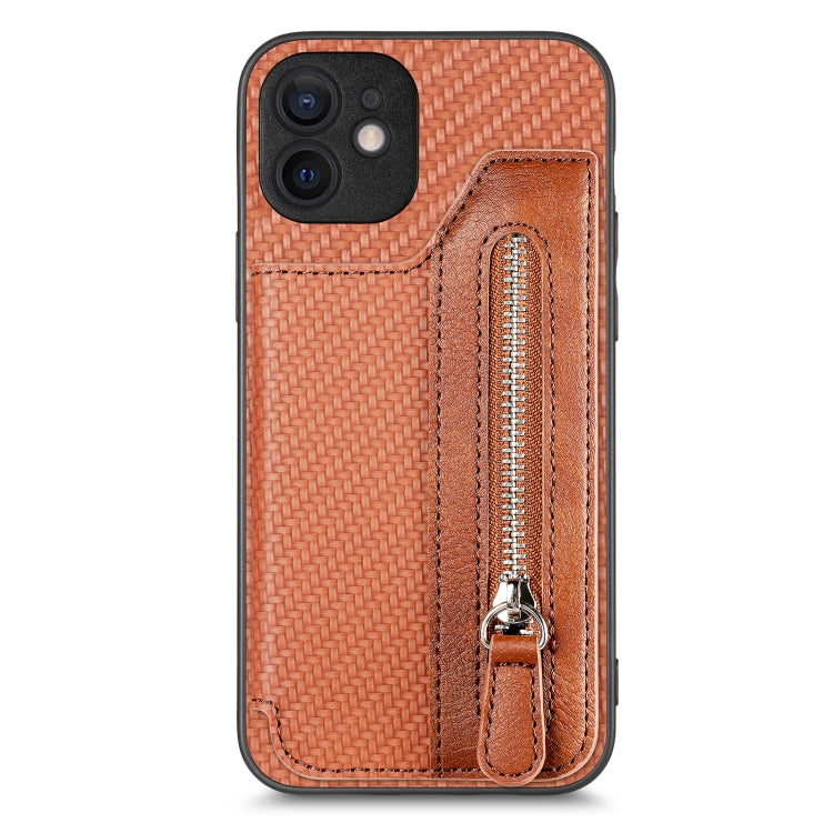 Carbon Fiber Horizontal Flip Zipper Wallet Phone Case, For iPhone 12 mini, For iPhone 12, For iPhone 12 Pro, For iPhone 12 Pro Max