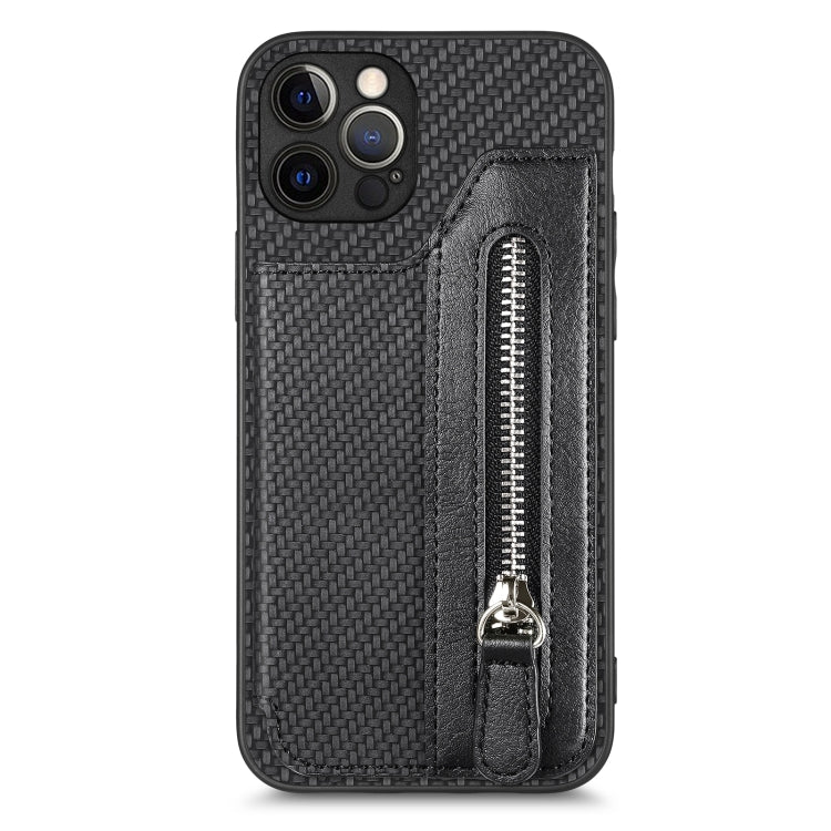 Carbon Fiber Horizontal Flip Zipper Wallet Phone Case, For iPhone 12 mini, For iPhone 12, For iPhone 12 Pro, For iPhone 12 Pro Max