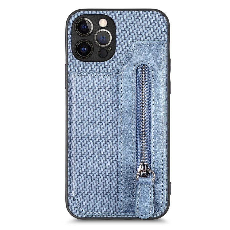 Carbon Fiber Horizontal Flip Zipper Wallet Phone Case, For iPhone 12 mini, For iPhone 12, For iPhone 12 Pro, For iPhone 12 Pro Max