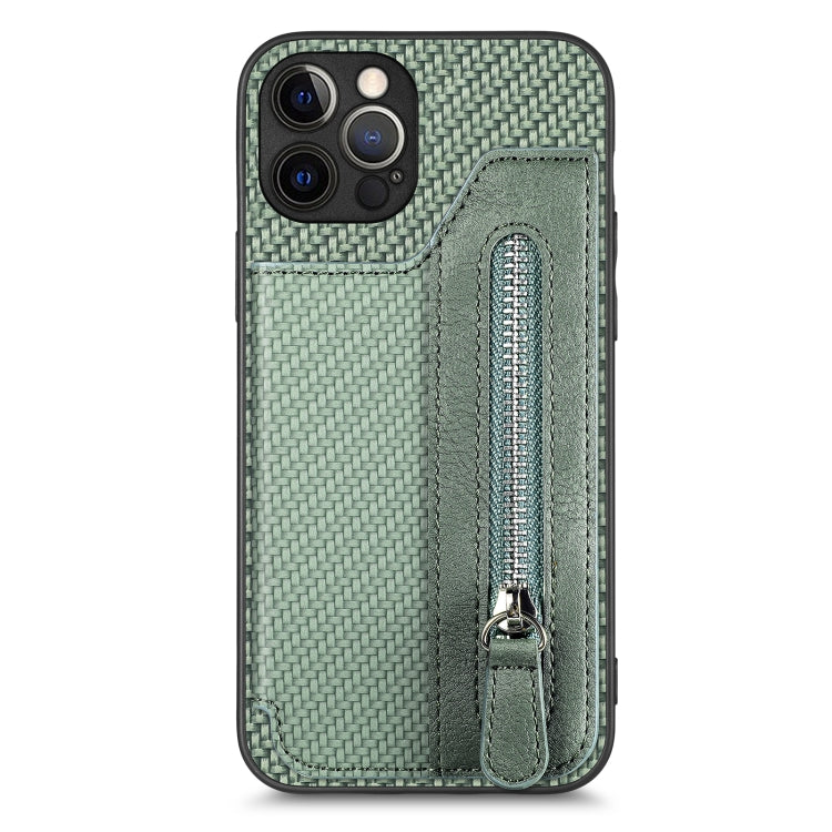 Carbon Fiber Horizontal Flip Zipper Wallet Phone Case, For iPhone 12 mini, For iPhone 12, For iPhone 12 Pro, For iPhone 12 Pro Max
