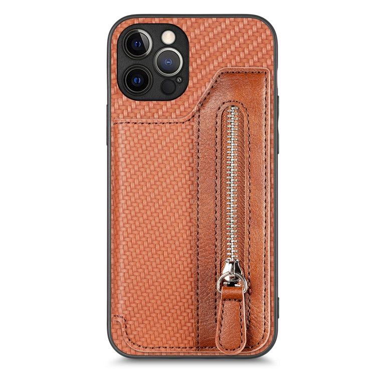 Carbon Fiber Horizontal Flip Zipper Wallet Phone Case, For iPhone 12 mini, For iPhone 12, For iPhone 12 Pro, For iPhone 12 Pro Max