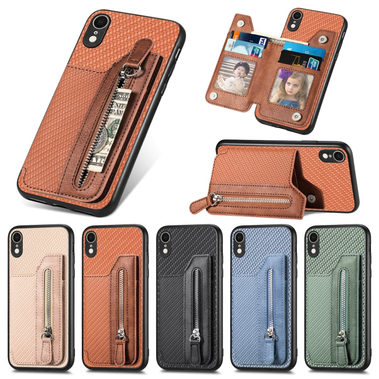 Carbon Fiber Horizontal Flip Zipper Wallet Phone Case, For iPhone XR, For iPhone XS Max, For iPhone SE 2022 / 2020 / 7 / 8, For iPhone 7 Plus / 8 Plus