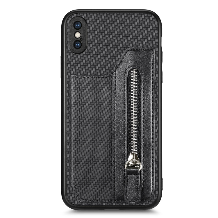 Carbon Fiber Horizontal Flip Zipper Wallet Phone Case, For iPhone XR, For iPhone XS Max, For iPhone SE 2022 / 2020 / 7 / 8, For iPhone 7 Plus / 8 Plus
