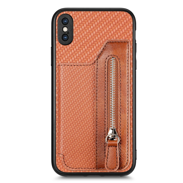 Carbon Fiber Horizontal Flip Zipper Wallet Phone Case, For iPhone XR, For iPhone XS Max, For iPhone SE 2022 / 2020 / 7 / 8, For iPhone 7 Plus / 8 Plus
