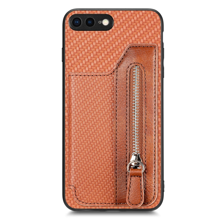 Carbon Fiber Horizontal Flip Zipper Wallet Phone Case, For iPhone XR, For iPhone XS Max, For iPhone SE 2022 / 2020 / 7 / 8, For iPhone 7 Plus / 8 Plus