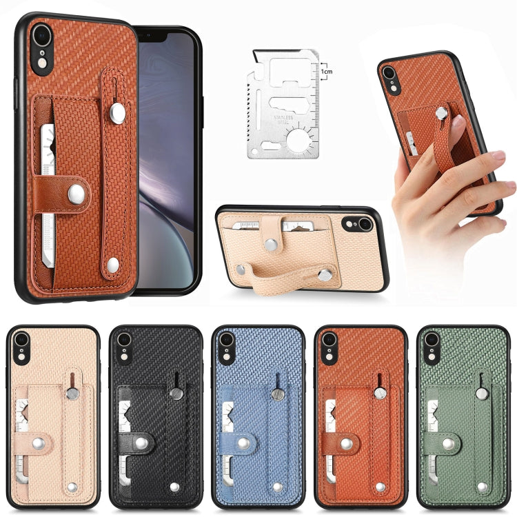 Wristband Kickstand Card Wallet Back Cover Phone Case with Tool Knife, For iPhone XR, For iPhone XS Max, For iPhone SE 2022 / 2020 / 7 / 8, For iPhone 7 Plus / 8 Plus