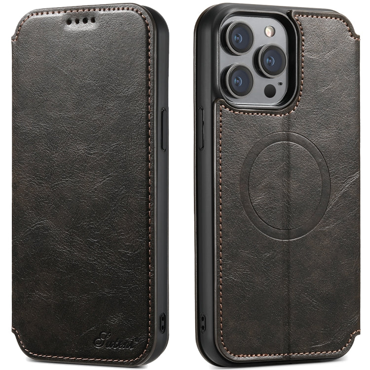 Suteni J05 Leather Magnetic Magsafe Phone Case, For iPhone 14 Pro, For iPhone 14 Plus, For iPhone 14 Pro Max
