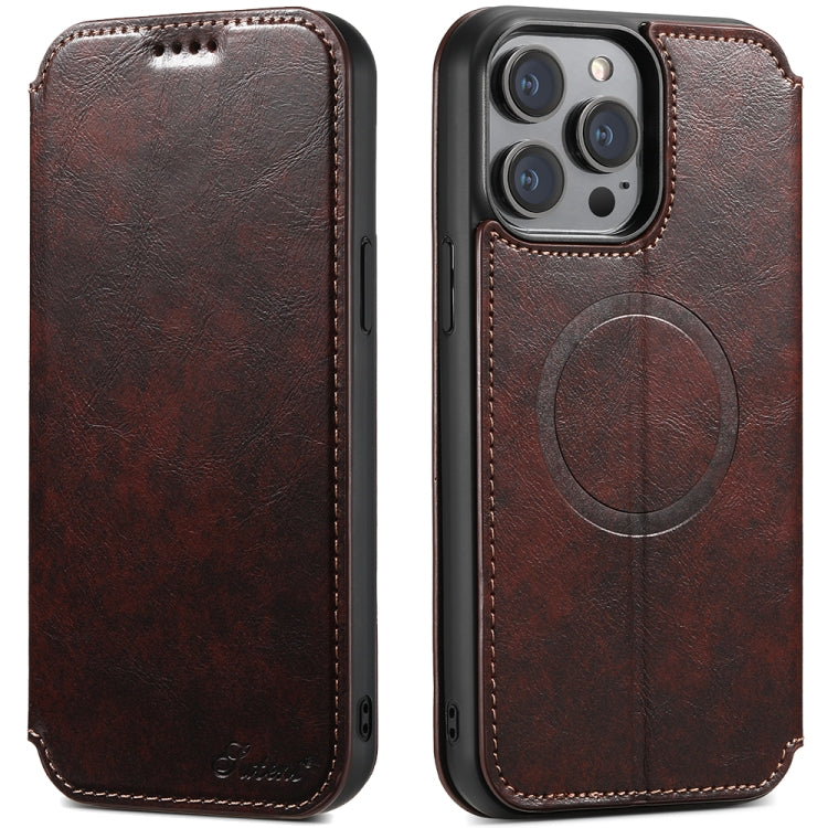 Suteni J05 Leather Magnetic Magsafe Phone Case, For iPhone 14 Pro, For iPhone 14 Plus, For iPhone 14 Pro Max