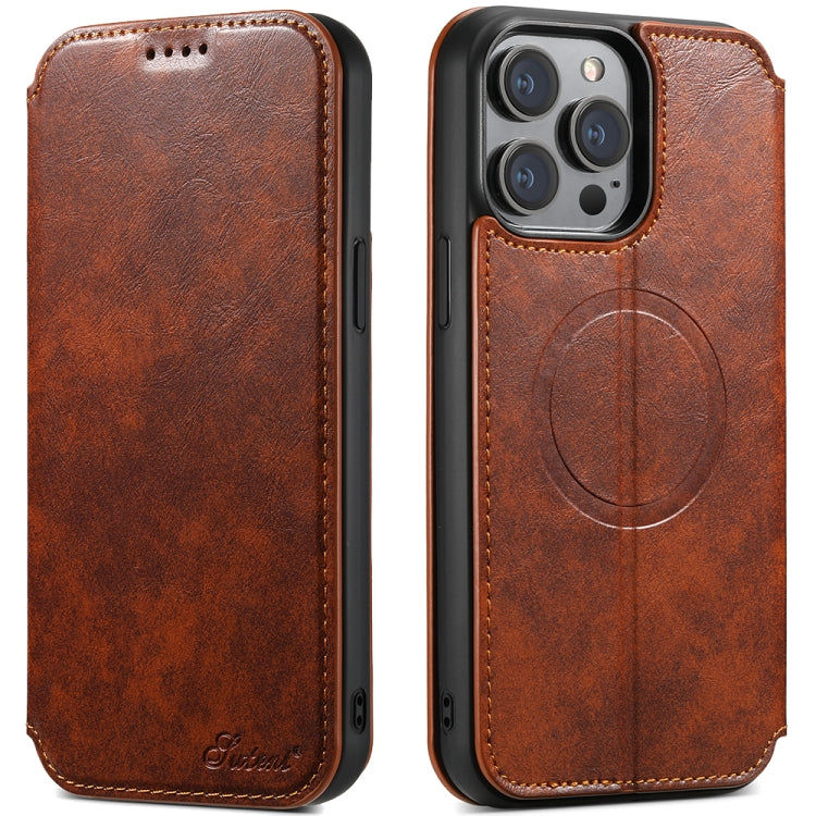 Suteni J05 Leather Magnetic Magsafe Phone Case, For iPhone 14 Pro, For iPhone 14 Plus, For iPhone 14 Pro Max
