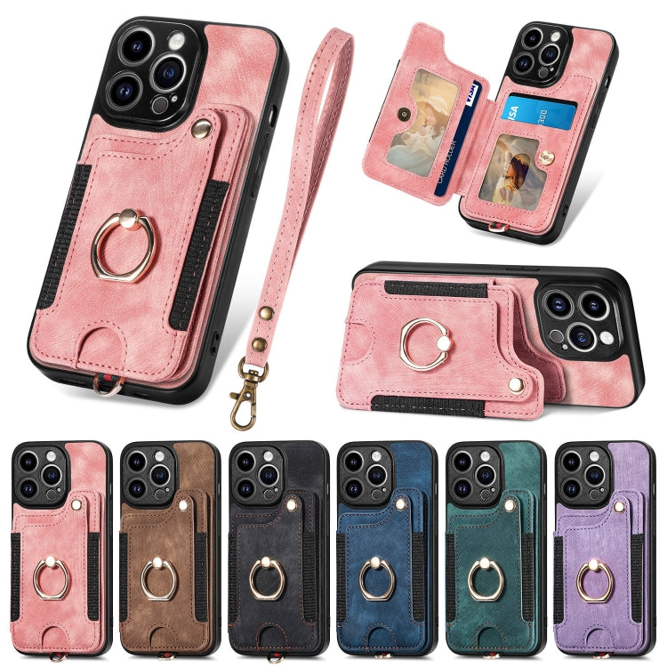 Retro Skin-feel Ring Multi-card Wallet Phone Case, For iPhone 14, For iPhone 14 Pro, For iPhone 14 Plus, For iPhone 14 Pro Max