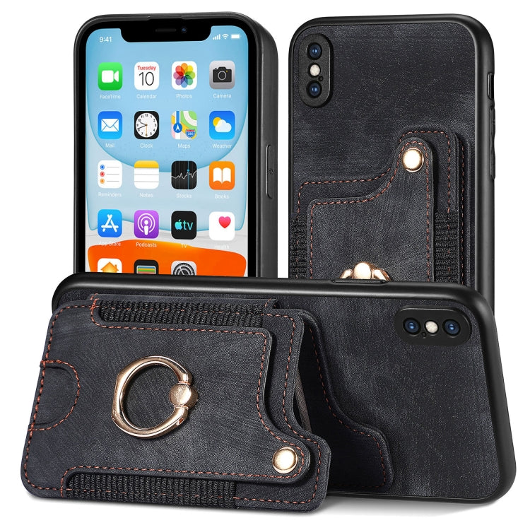 Retro Skin-feel Ring Multi-card Wallet Phone Case, For iPhone 11, For iPhone 11 Pro, For iPhone 11 Pro Max, For iPhone X / XS