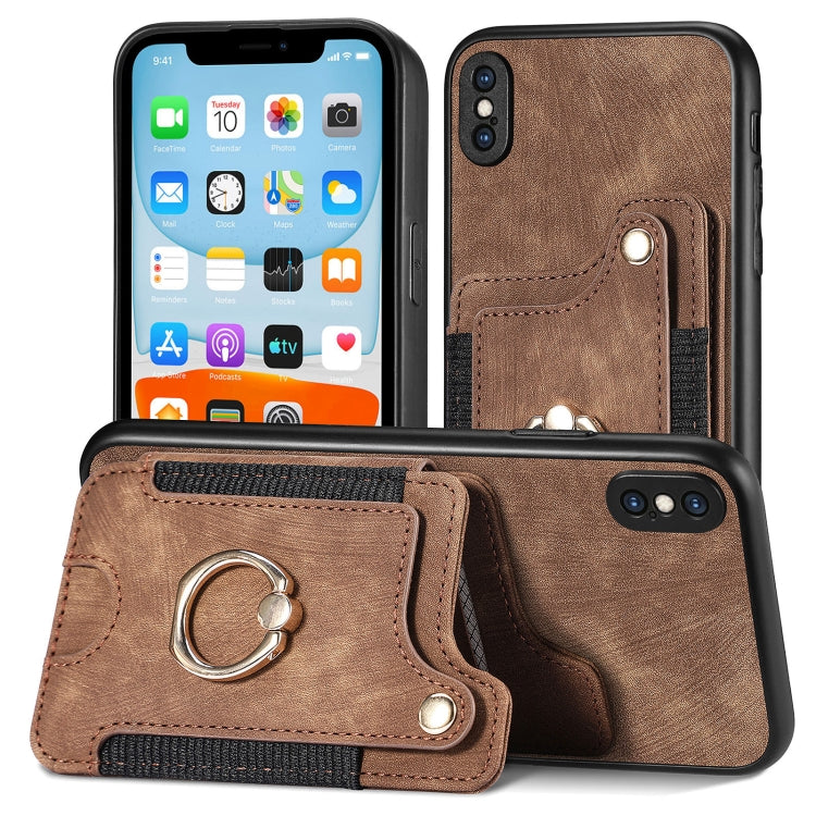 Retro Skin-feel Ring Multi-card Wallet Phone Case, For iPhone 11, For iPhone 11 Pro, For iPhone 11 Pro Max, For iPhone X / XS