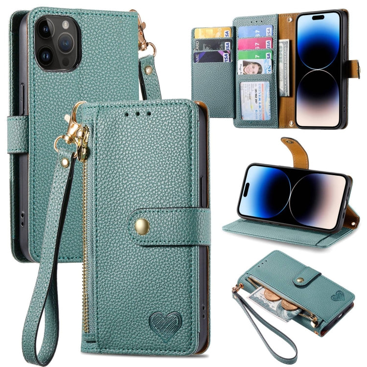 Love Zipper Lanyard Leather Phone Case, For iPhone 15, For iPhone 14 Plus, For iPhone 14, For iPhone 14 Pro