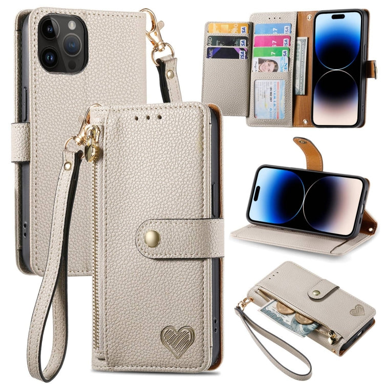 Love Zipper Lanyard Leather Phone Case, For iPhone 15, For iPhone 14 Plus, For iPhone 14, For iPhone 14 Pro