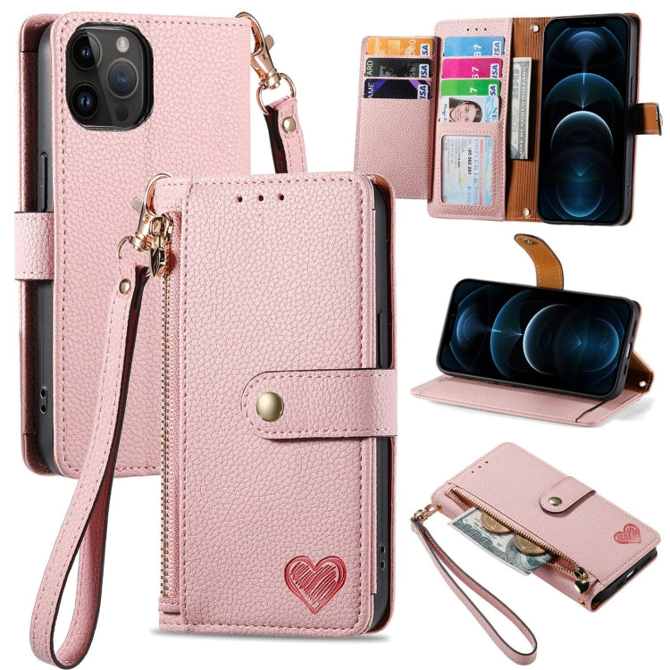 Love Zipper Lanyard Leather Phone Case, For iPhone 13, For iPhone 12 / 12 Pro, For iPhone 12 Pro Max, For iPhone 11 Pro Max