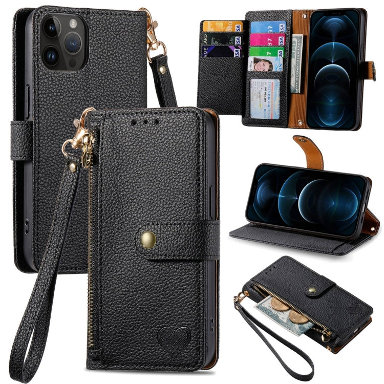 Love Zipper Lanyard Leather Phone Case, For iPhone 13, For iPhone 12 / 12 Pro, For iPhone 12 Pro Max, For iPhone 11 Pro Max