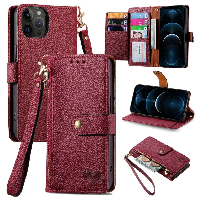 Love Zipper Lanyard Leather Phone Case, For iPhone 13, For iPhone 12 / 12 Pro, For iPhone 12 Pro Max, For iPhone 11 Pro Max