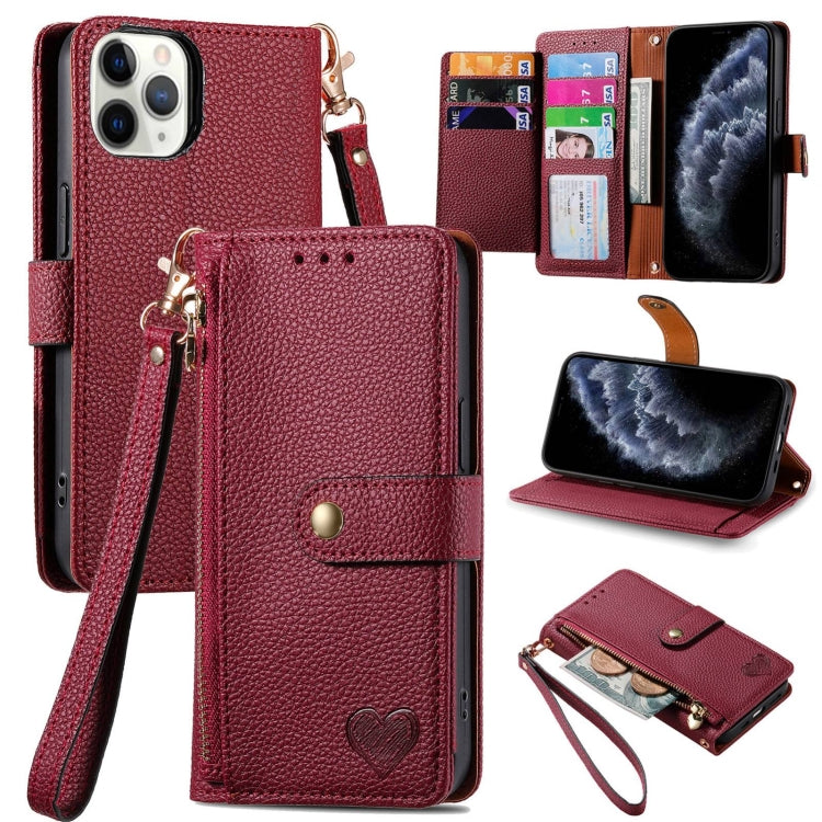 Love Zipper Lanyard Leather Phone Case, For iPhone 11, For iPhone 11 Pro, For iPhone XR, For iPhone XS Max