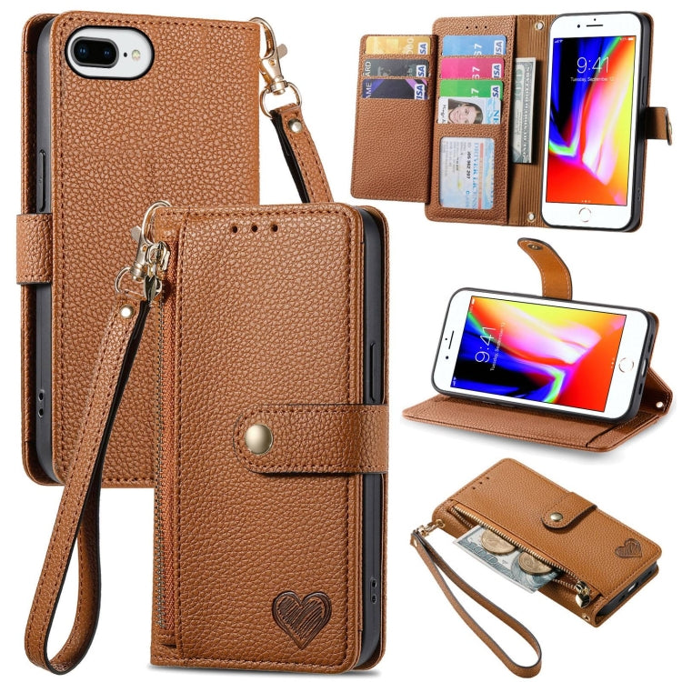 Love Zipper Lanyard Leather Phone Case, For iPhone 7 Plus / 8 Plus, For iPhone 6 Plus / 6s Plus, For iPhone 6 / 6s
