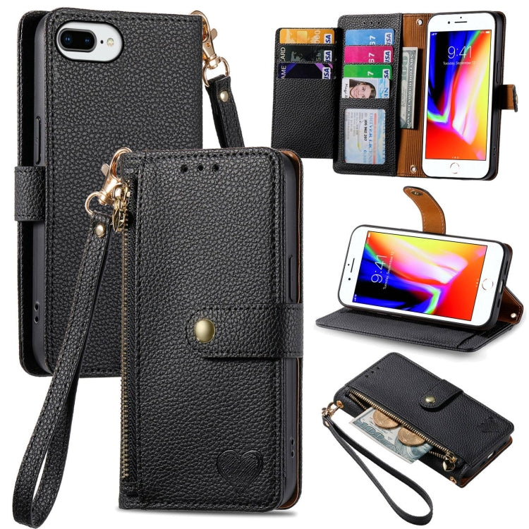 Love Zipper Lanyard Leather Phone Case, For iPhone 7 Plus / 8 Plus, For iPhone 6 Plus / 6s Plus, For iPhone 6 / 6s