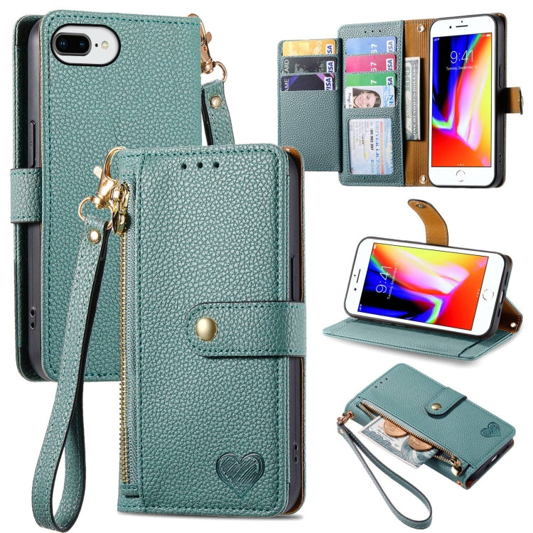Love Zipper Lanyard Leather Phone Case, For iPhone 7 Plus / 8 Plus, For iPhone 6 Plus / 6s Plus, For iPhone 6 / 6s