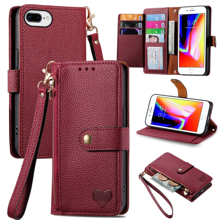 Love Zipper Lanyard Leather Phone Case, For iPhone 7 Plus / 8 Plus, For iPhone 6 Plus / 6s Plus, For iPhone 6 / 6s