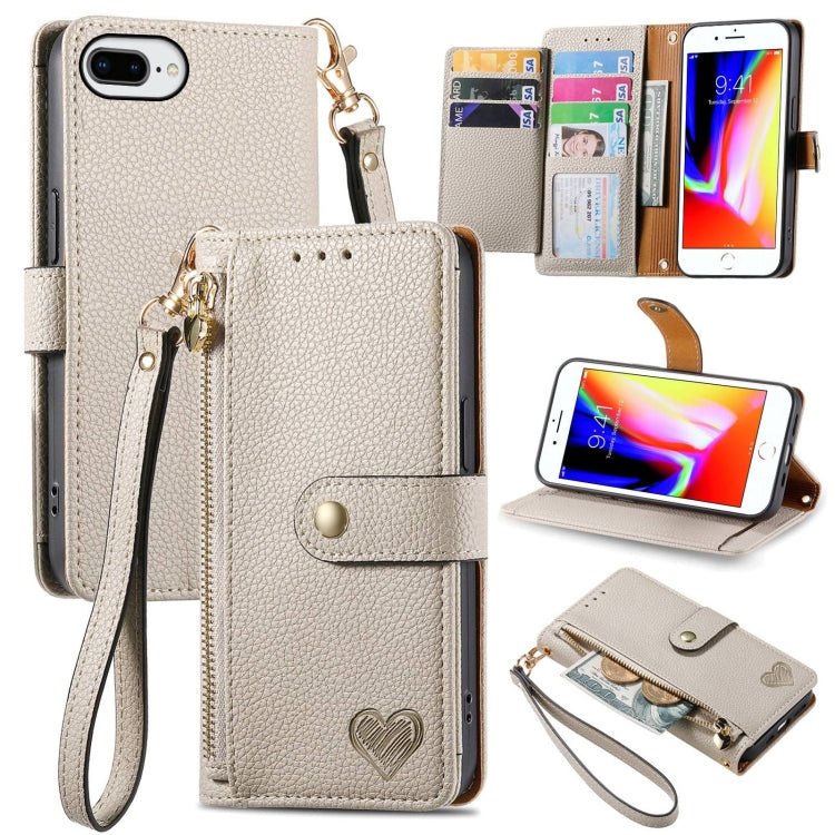 Love Zipper Lanyard Leather Phone Case, For iPhone 7 Plus / 8 Plus, For iPhone 6 Plus / 6s Plus, For iPhone 6 / 6s