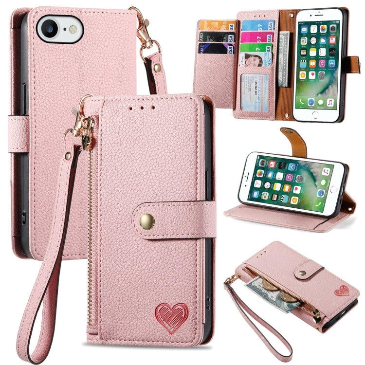 Love Zipper Lanyard Leather Phone Case, For iPhone 7 Plus / 8 Plus, For iPhone 6 Plus / 6s Plus, For iPhone 6 / 6s