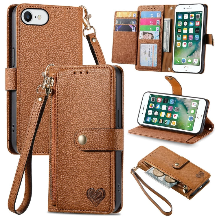 Love Zipper Lanyard Leather Phone Case, For iPhone 7 Plus / 8 Plus, For iPhone 6 Plus / 6s Plus, For iPhone 6 / 6s