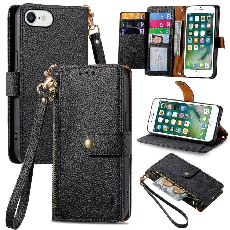 Love Zipper Lanyard Leather Phone Case, For iPhone 7 Plus / 8 Plus, For iPhone 6 Plus / 6s Plus, For iPhone 6 / 6s
