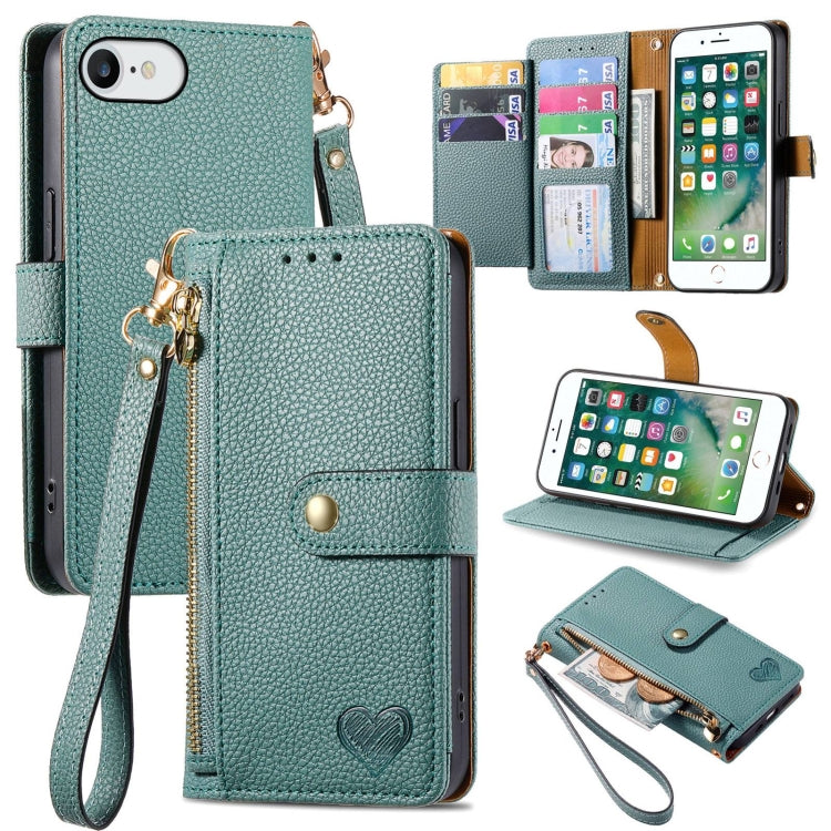 Love Zipper Lanyard Leather Phone Case, For iPhone 7 Plus / 8 Plus, For iPhone 6 Plus / 6s Plus, For iPhone 6 / 6s