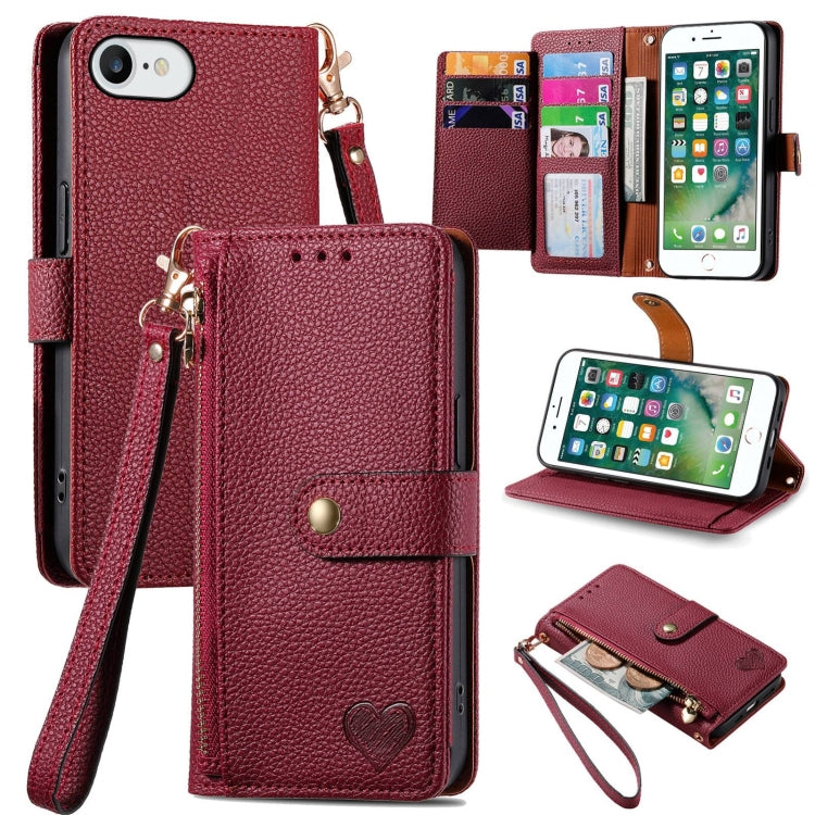 Love Zipper Lanyard Leather Phone Case, For iPhone 7 Plus / 8 Plus, For iPhone 6 Plus / 6s Plus, For iPhone 6 / 6s